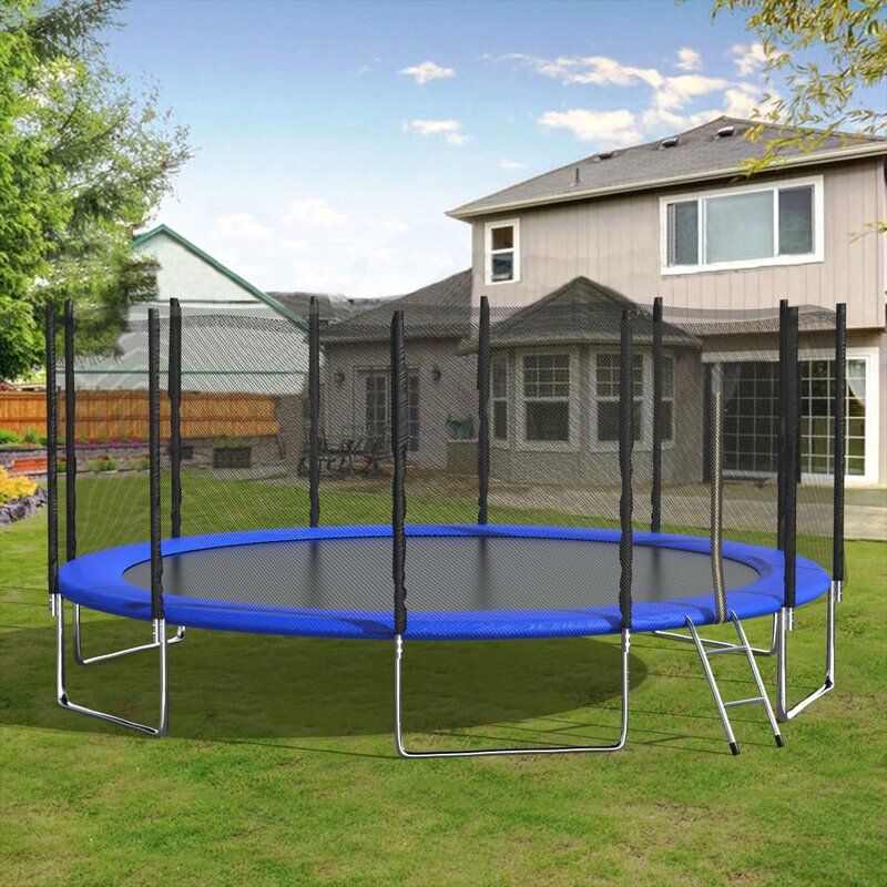 16ft trampoline with safety net 1 4 16ft Trampoline With Ladder & with Safety Enclosure Net, Outdoor Trampoline with Heavy Duty Jumping Mat and Spring Cover Padding for Kids & Adults - Image 1